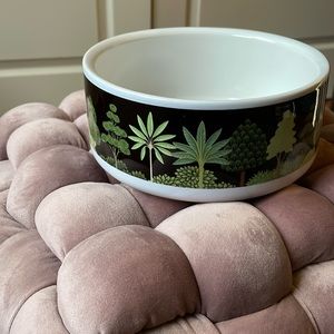 Dog bowl ceramic, Black with green tropical trees print